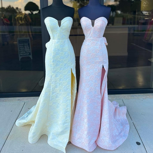 Strapless Floral Printed Mermaid Prom Dress With Split