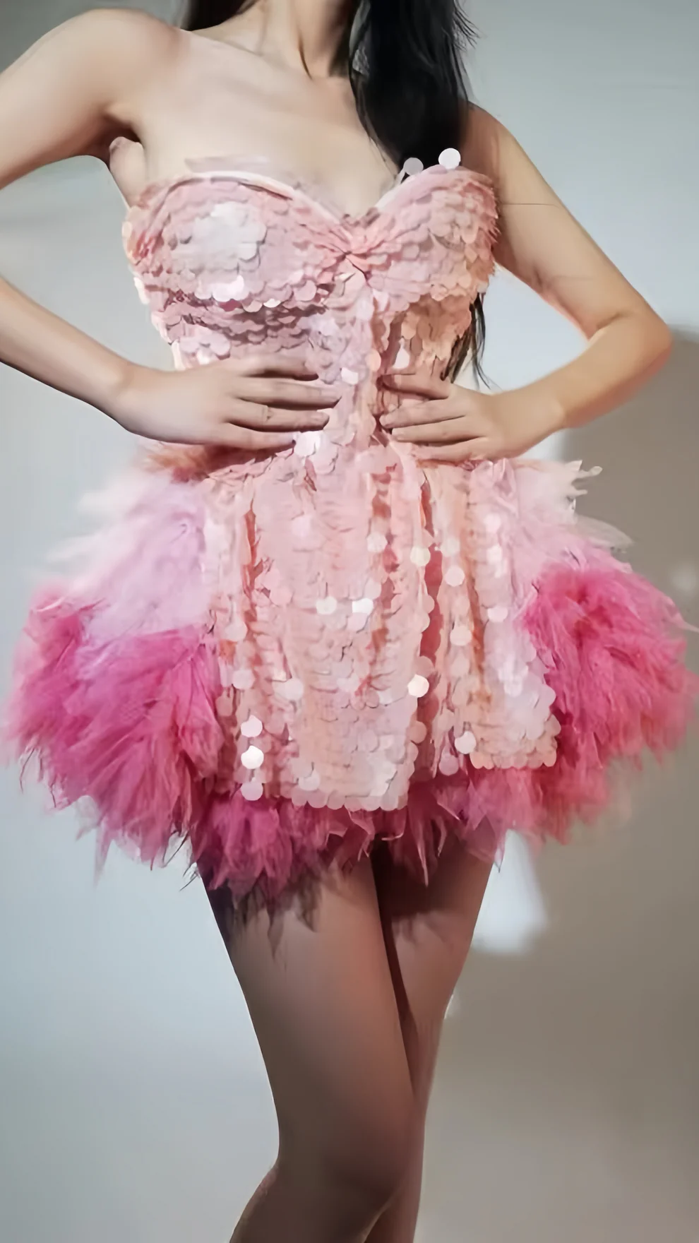Stylish Pink Homecoming Dresses Sequin Feather Mini Party Dress