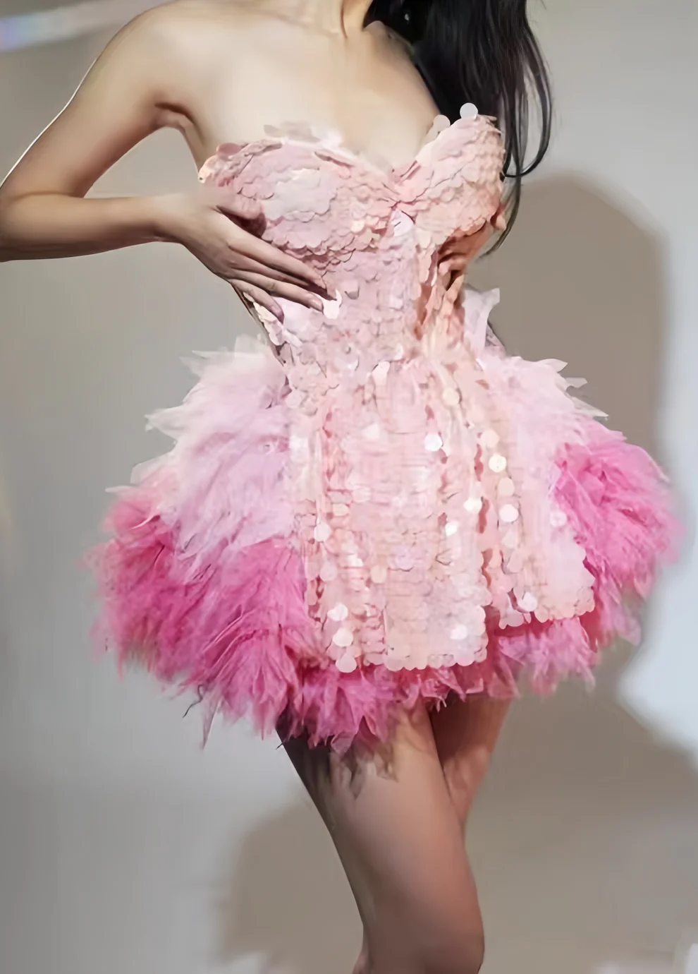 Stylish Pink Homecoming Dresses Sequin Feather Mini Party Dress