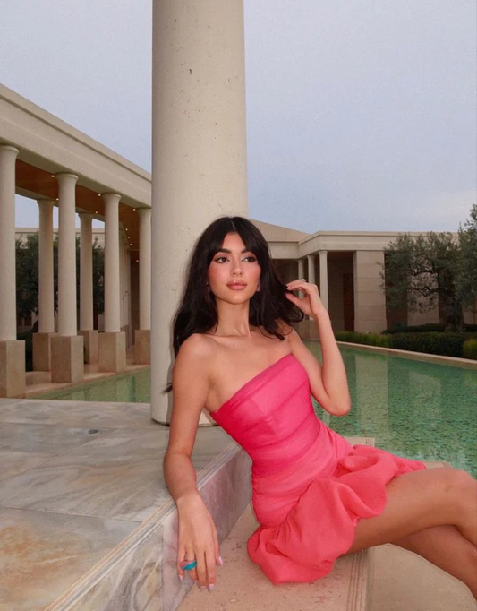 Sweet Pink Tube Top Flower Bud 17th Birthday Homecoming Dress