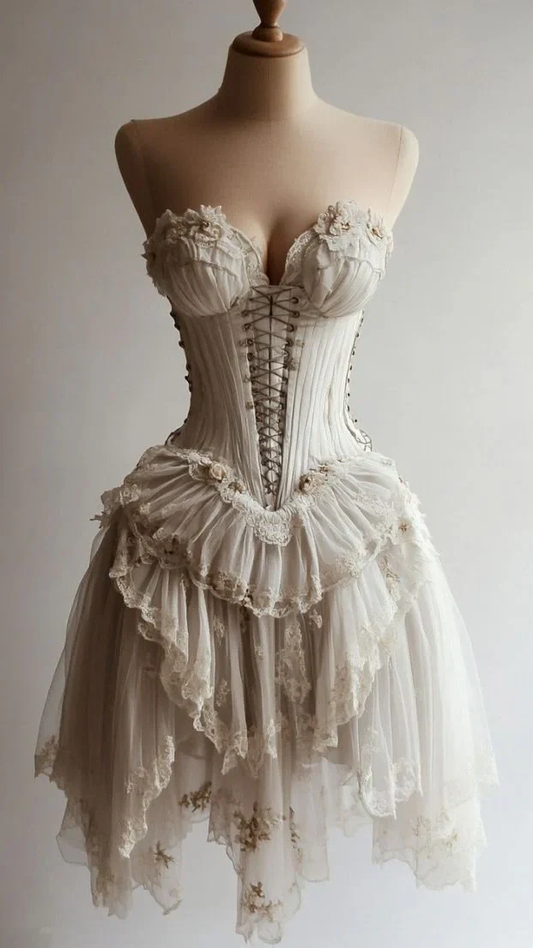 Vintage Light Grey Lace Homecoming Dresses Ruffle Sweetheart Party Dress