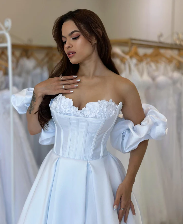 Women's Sweetheart A Line Satin Corset Appliqued Wedding Dresses for Bride