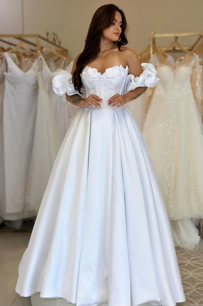 Women's Sweetheart A Line Satin Corset Appliqued Wedding Dresses for Bride