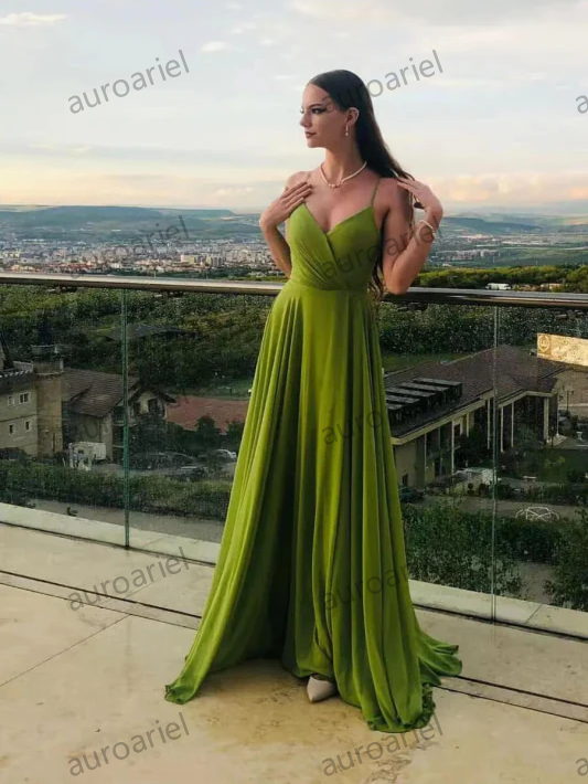 Sleeveless Spaghetti-Strap Long Chiffon A-Line Prom Dress