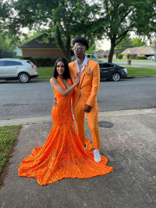 Sexy Orange Sequins Long Prom Dress For Black Girls,New Arrival Prom Dress